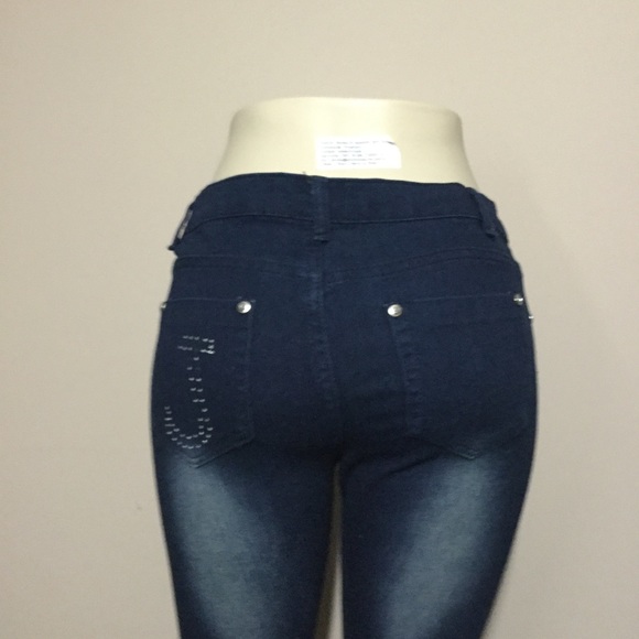 Blue Denim Jeans,Rhinestone embellished at Front, - Picture 10 of 11
